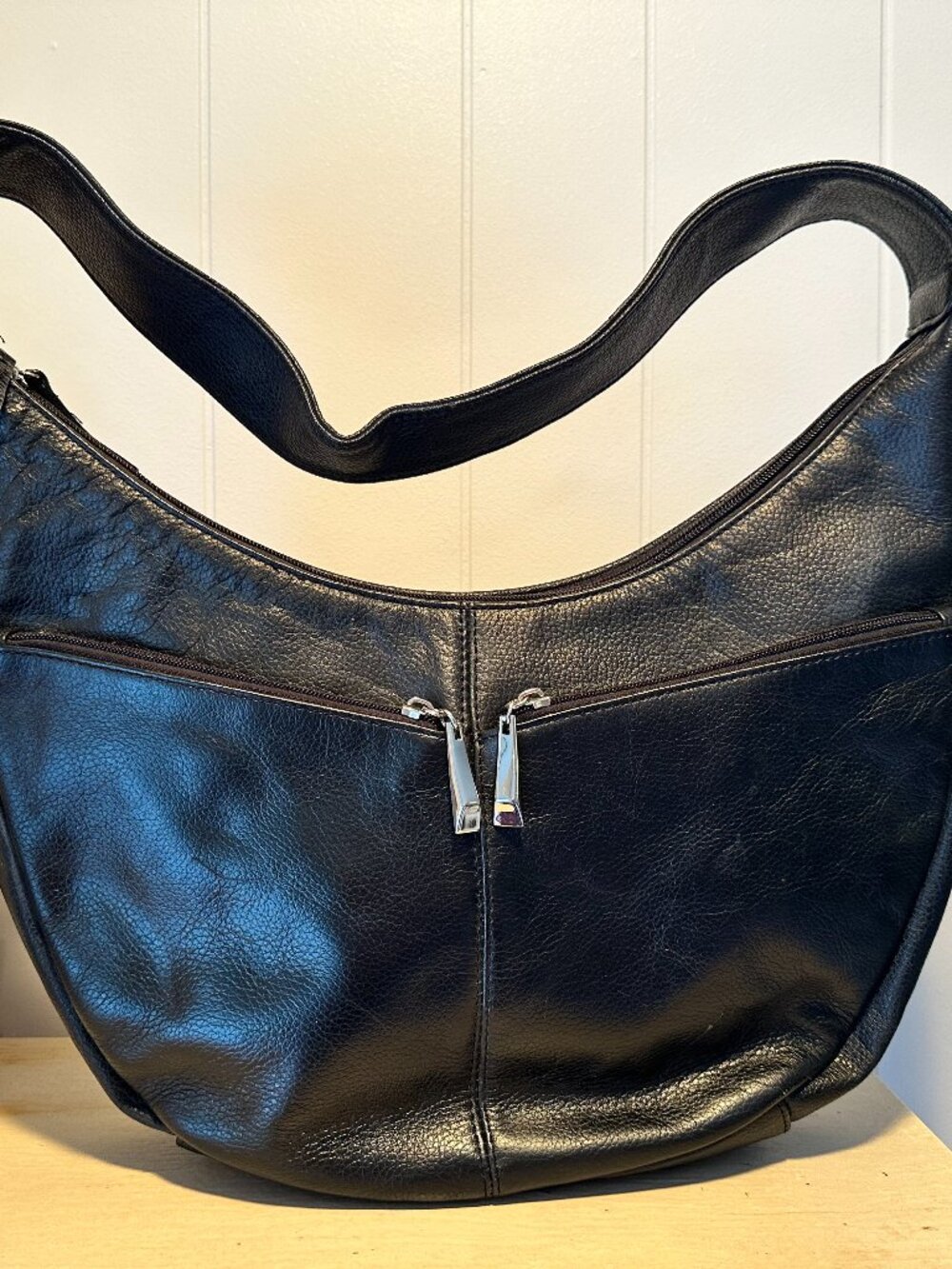 Classic Black Leather Shoulder Bag